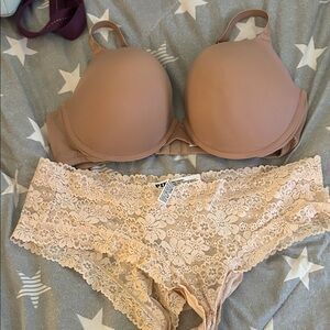 Victoria's Secret Tan Lace Bra and Panty Set